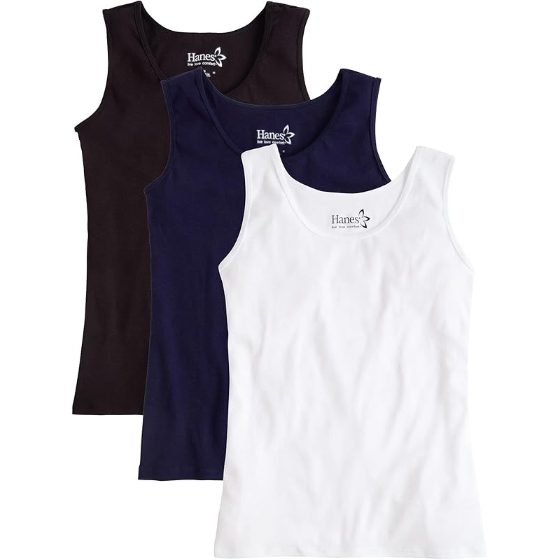 Hanes Women's Shirts, Women’s Mini-Ribbed Cotton Tank Tops, Women’s Sleeveless T-Shirts, Women’s Tanks